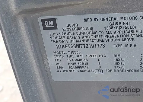 2007 GMC Envoy Denali from USA, damaged, VIN 1GKET63M772191773